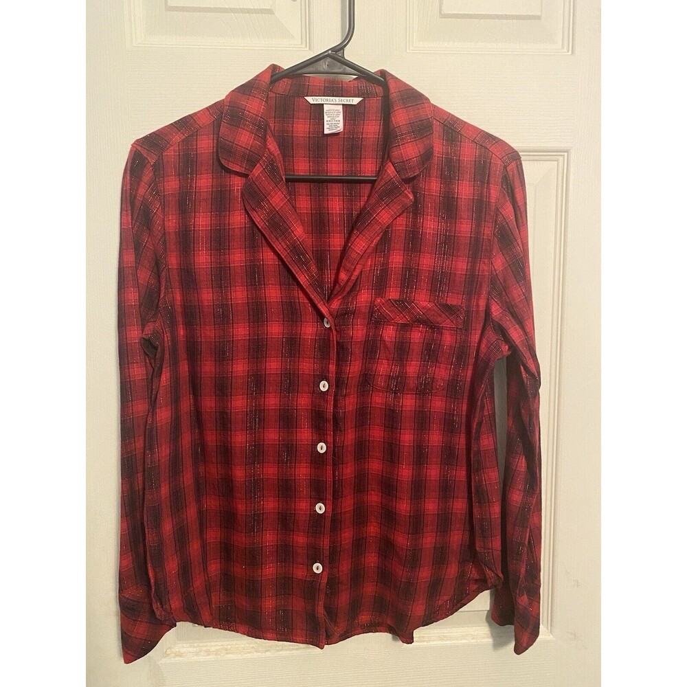 Victoria Secret Pajama Top Only red and black plaid SZ XS